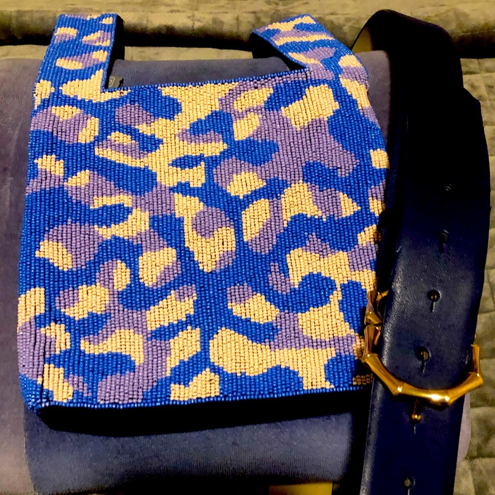 Royal Blue unique Beaded bag with belt